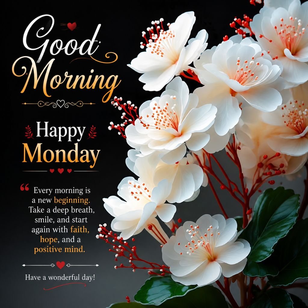 white blossom Monday morning greeting