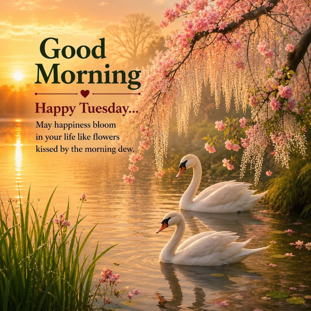 white swans good morning flowers photo
