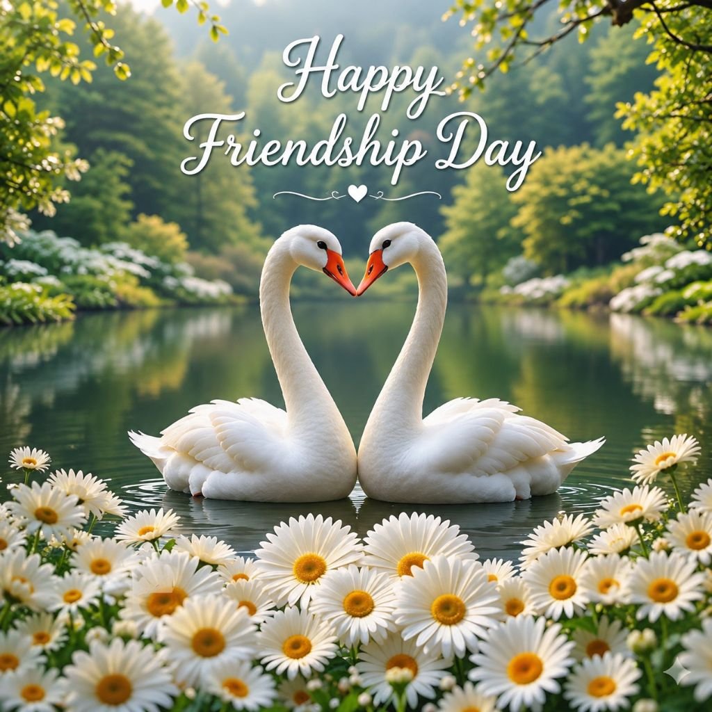 beautiful nature friendship greeting with swan 