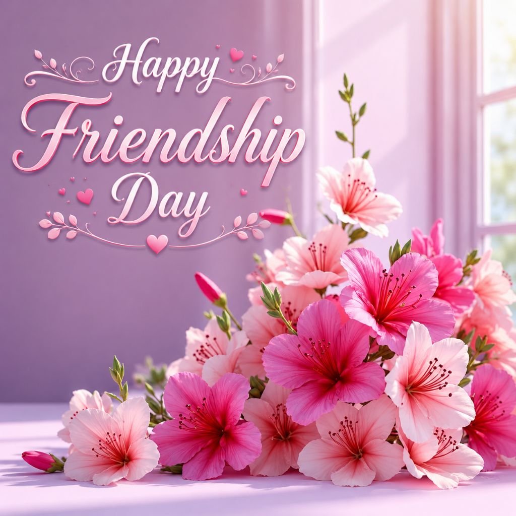 beautiful pink floral friendship day greeting