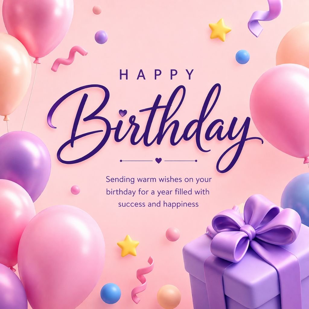 colorful happy birthday card with balloons and gift box