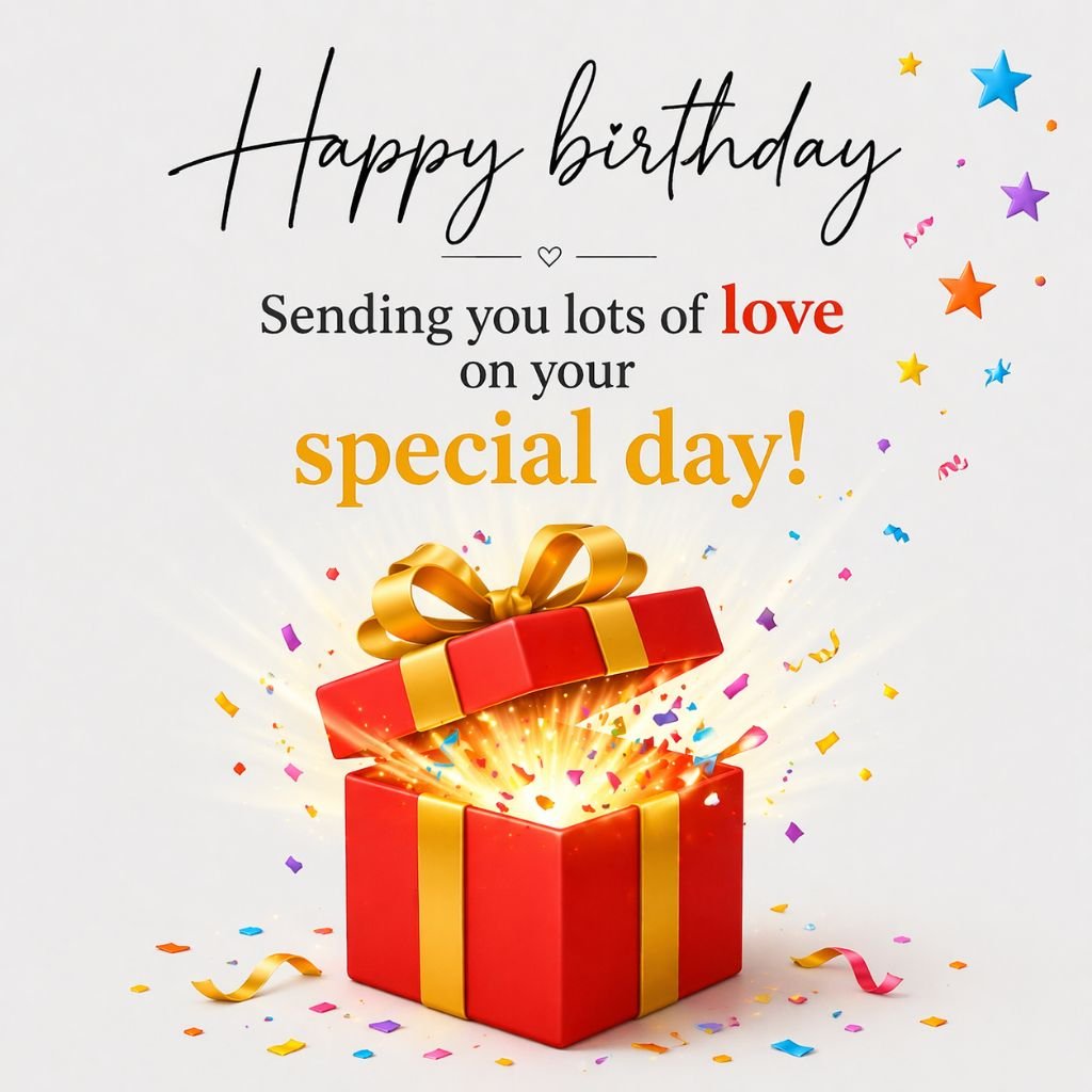 colorful happy birthday card with gift box and special day wishes