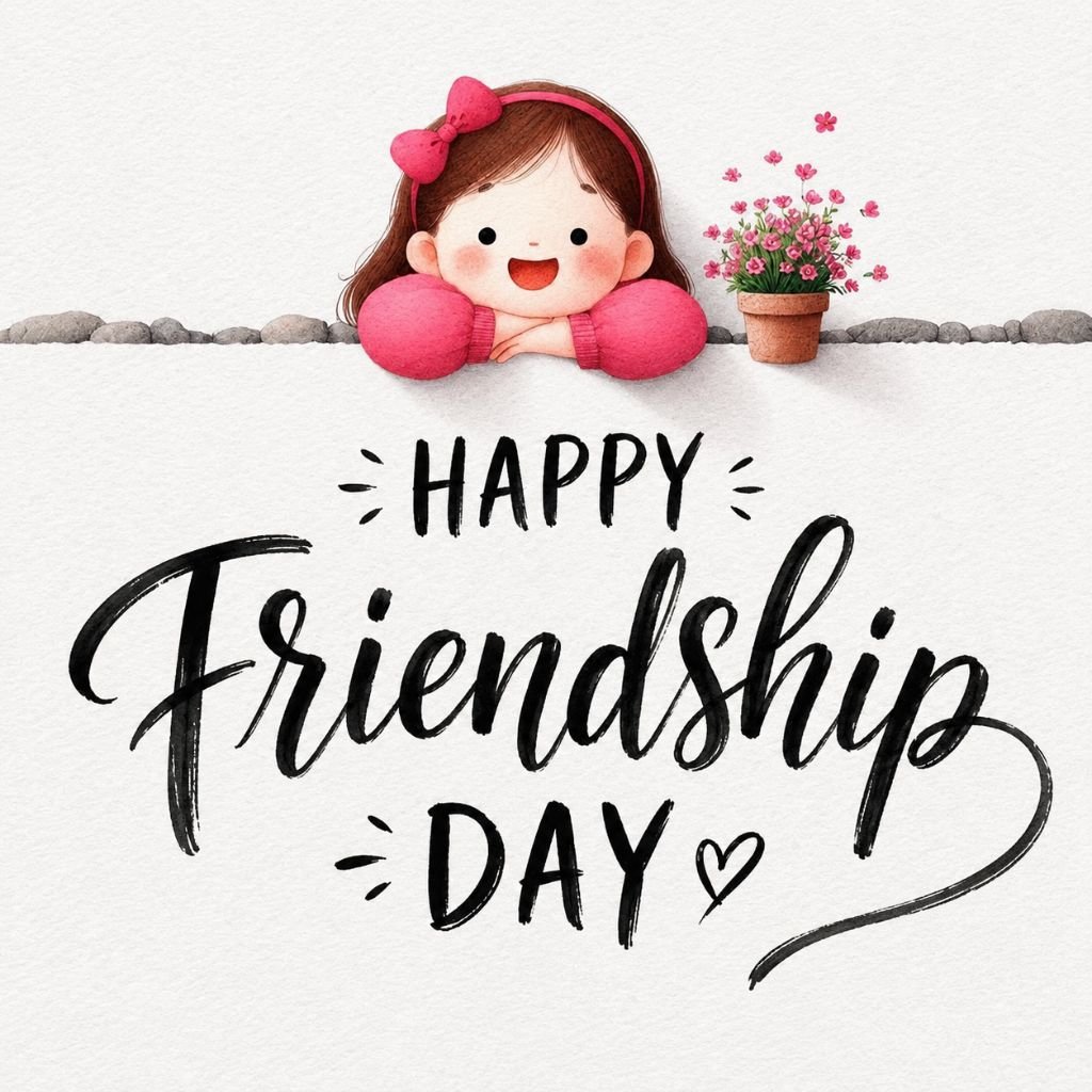 cute happy friendship day cartoon girl wishes image free download