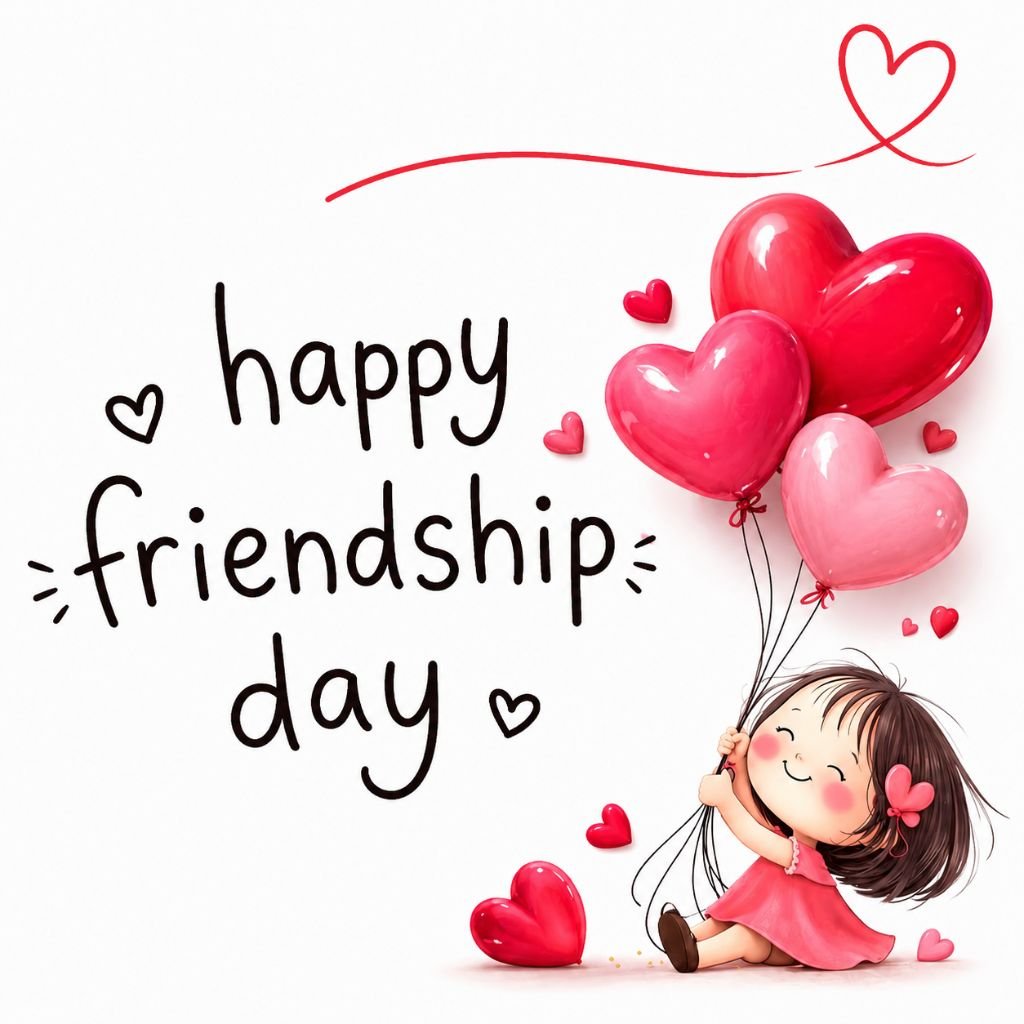 cute happy friendship day girl with heart balloons image free download