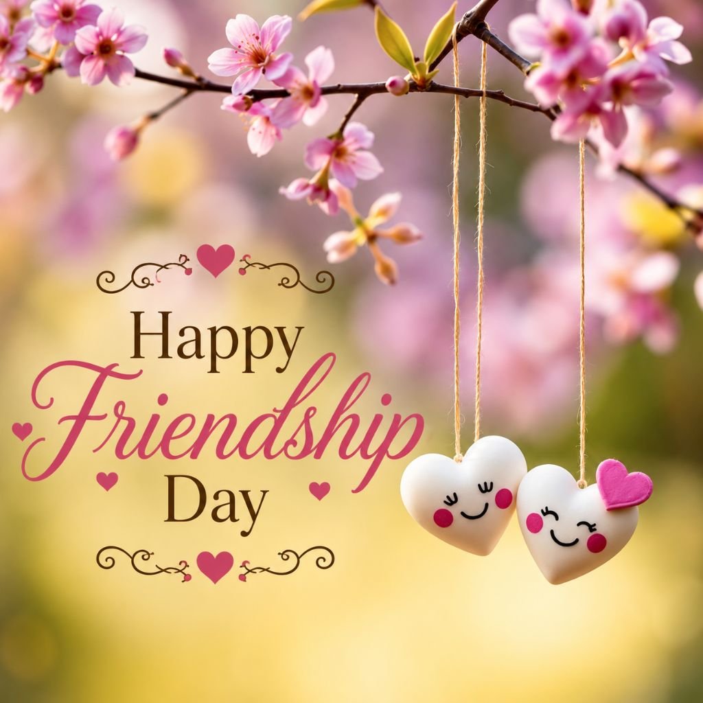 cute happy friendship day heart hanging wishes image free download