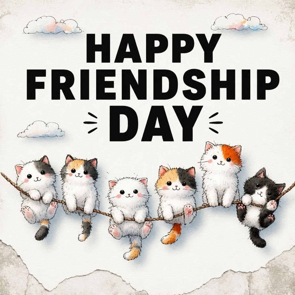cute happy friendship day kittens wishes image free download
