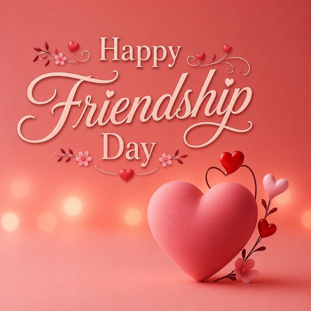 cute pink friendship day greeting card image