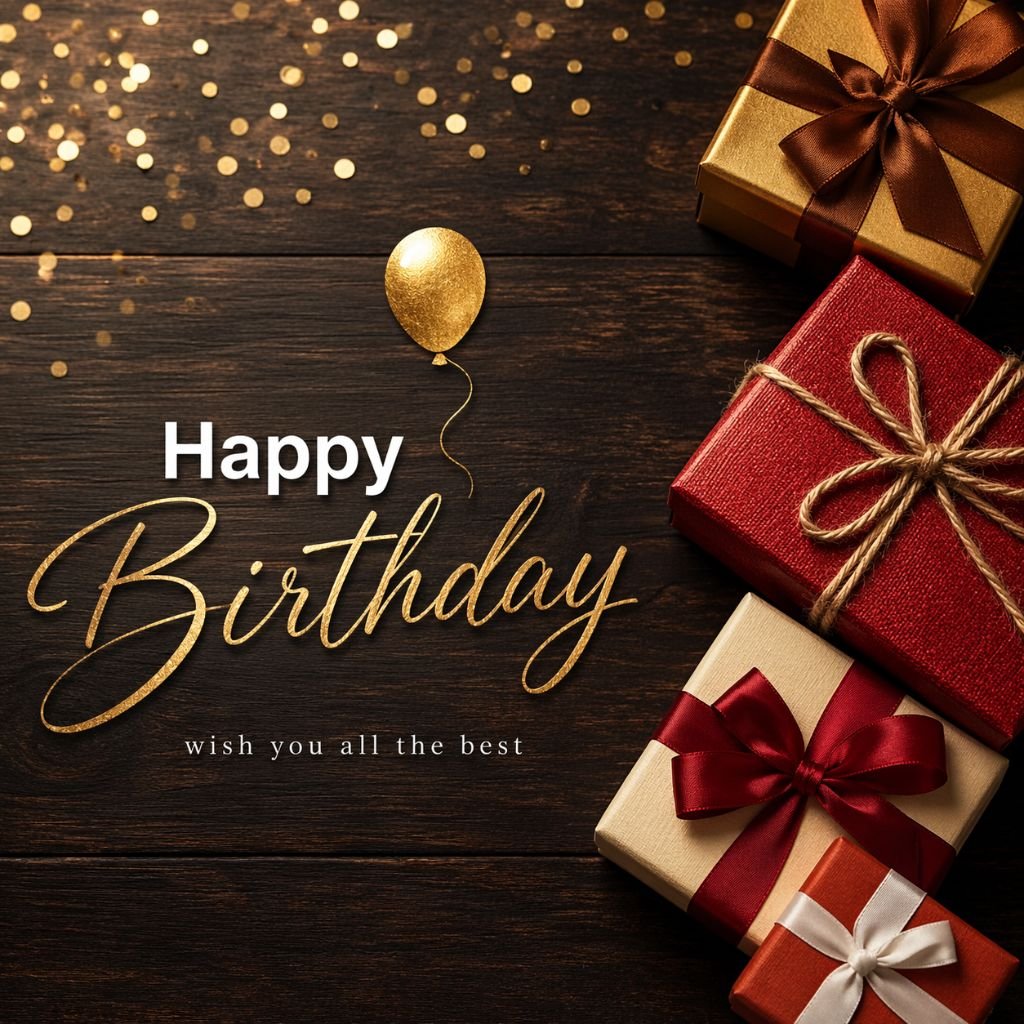 elegant happy birthday greeting card with gift boxes