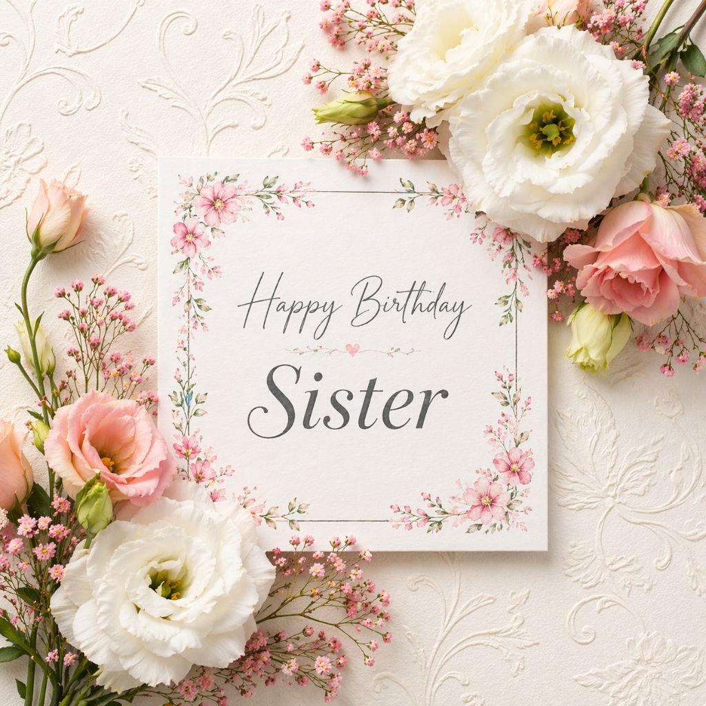 elegant happy birthday sister card with floral design