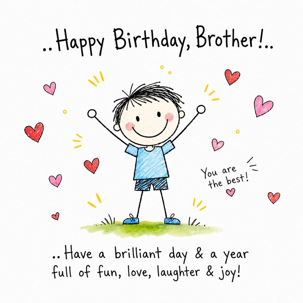 happy birthday brother card with cute illustration and fun wishes