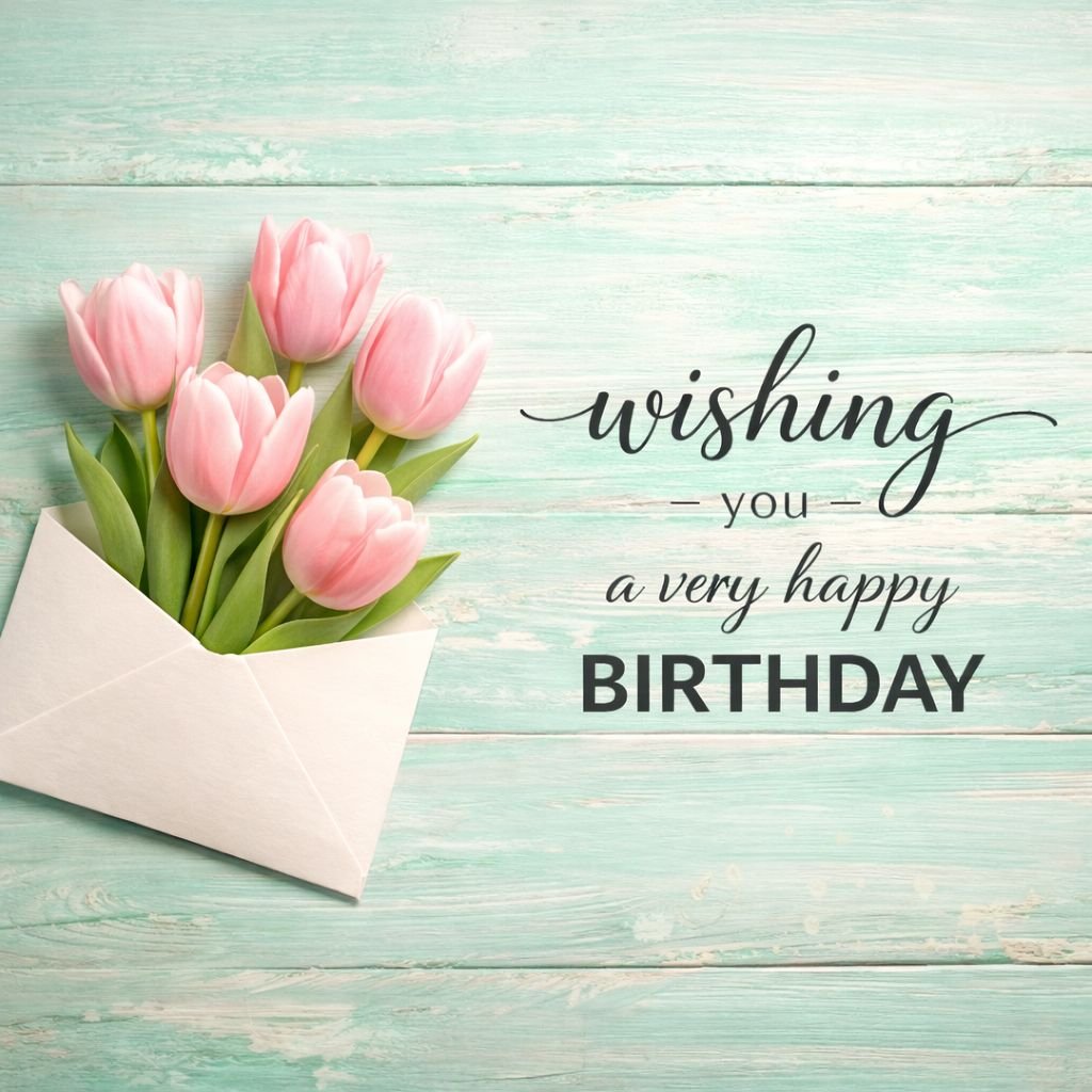 happy birthday wishes with pink tulips