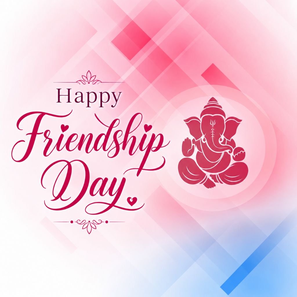 happy friendship day pink ganesha wishes image free download