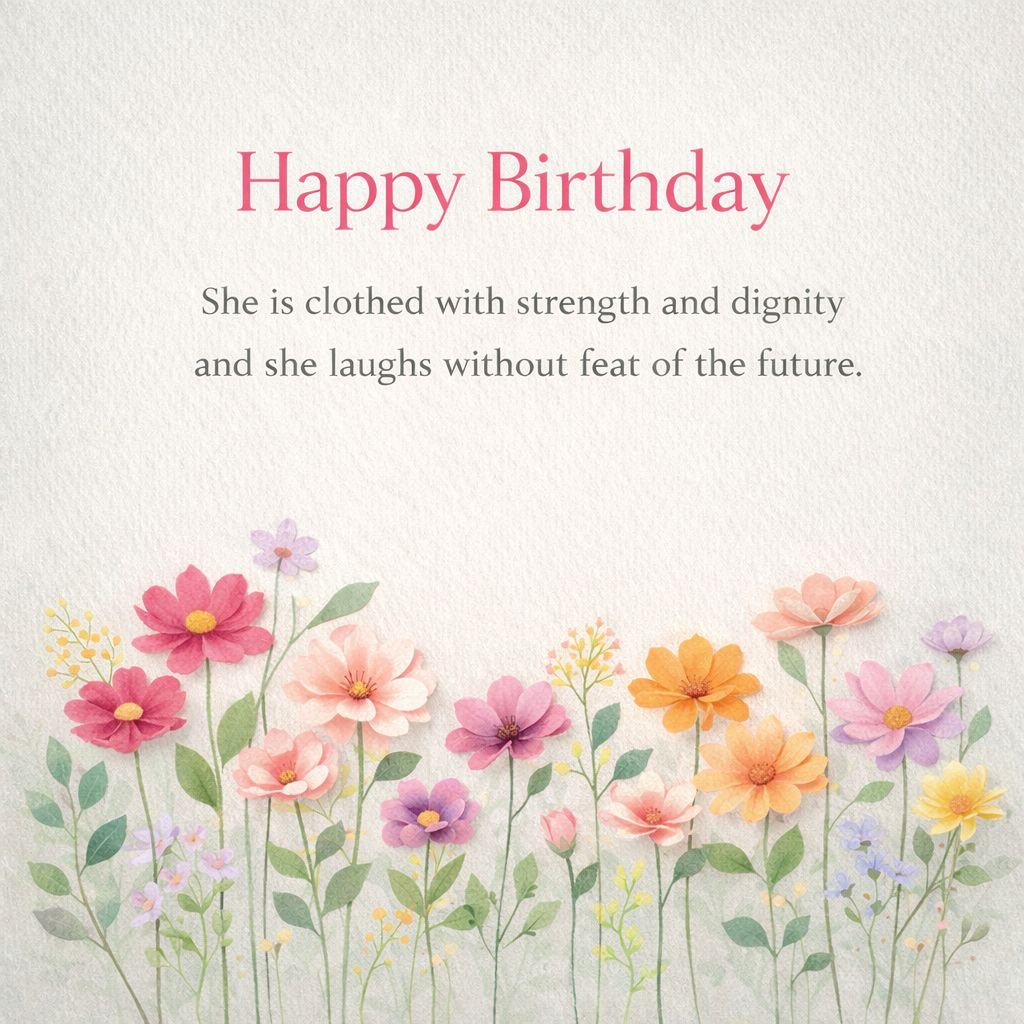 inspirational happy birthday card with floral design and motivational quote