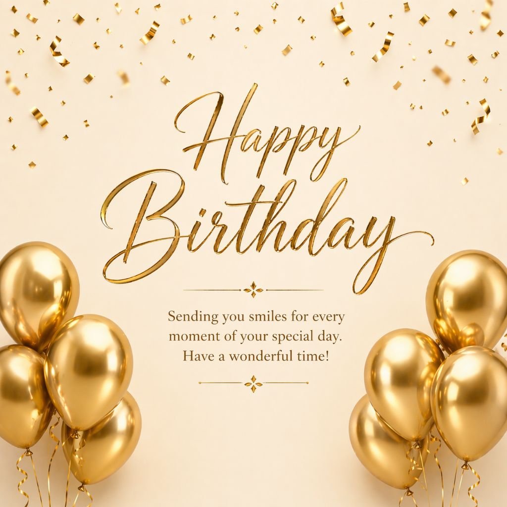 luxury happy birthday card with gold balloons