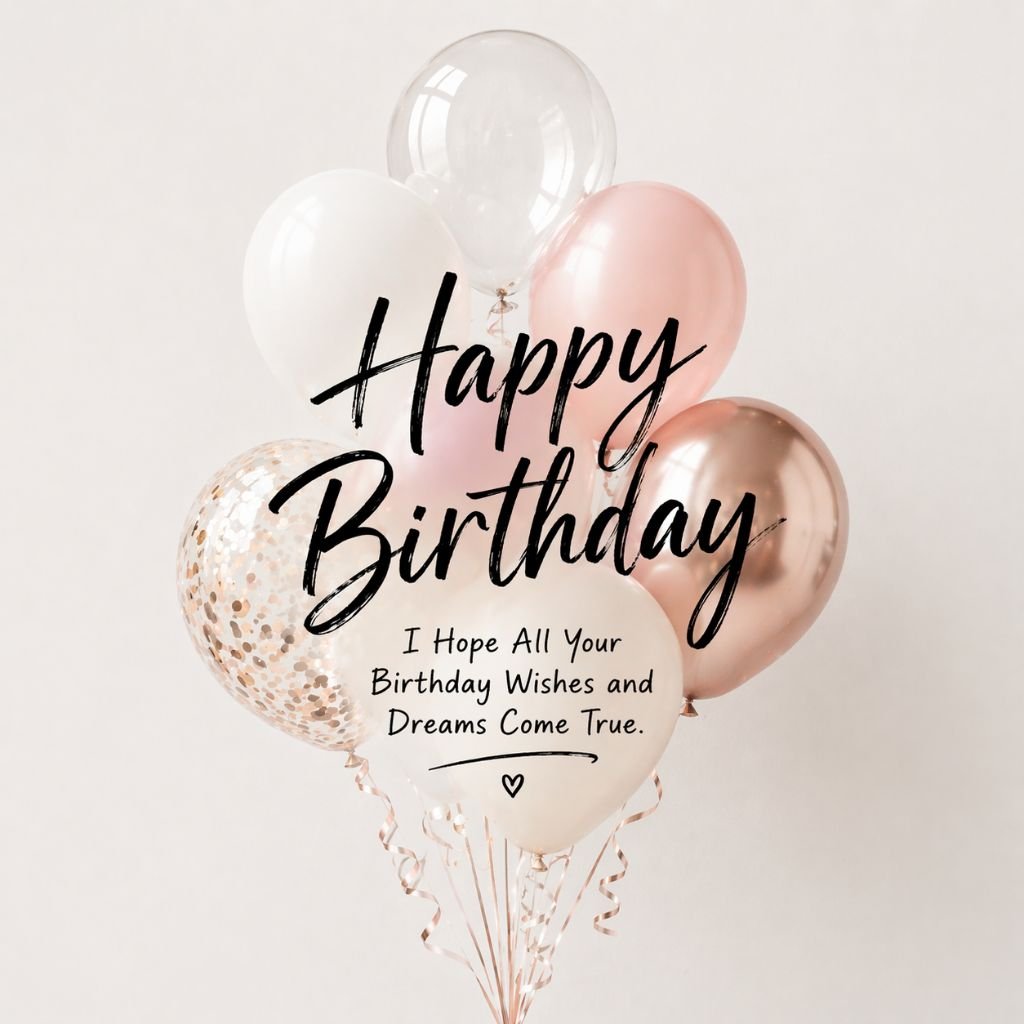 modern happy birthday balloon card with elegant neutral tones