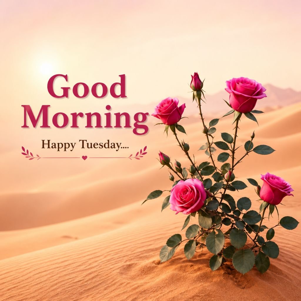 pink roses blooming in golden desert good morning images with nature