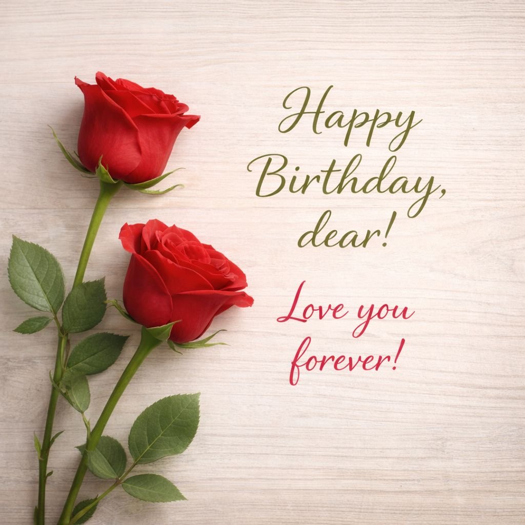 romantic happy birthday card with red roses and love message