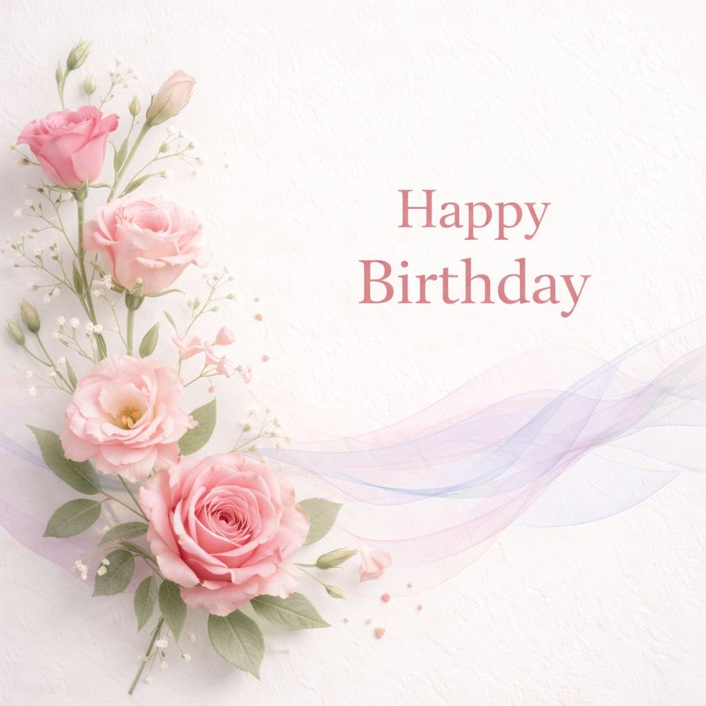 soft pink floral happy birthday card with elegant pastel design