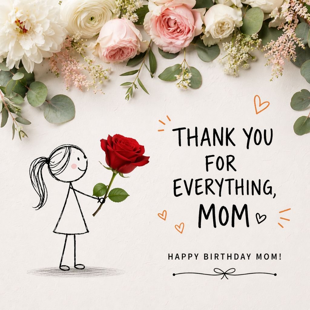thank you mom birthday card with floral design