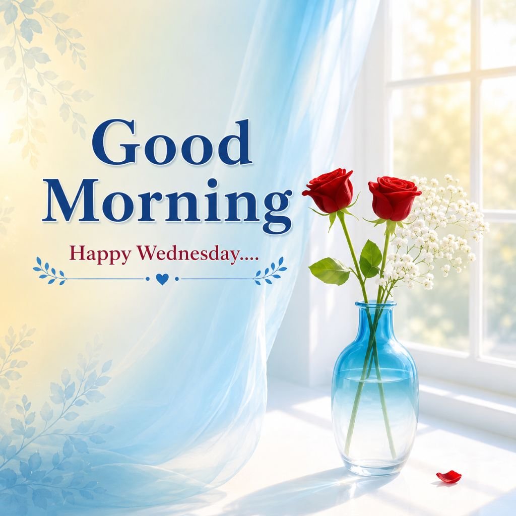 two red roses in a blue glass vase good morning images of nature