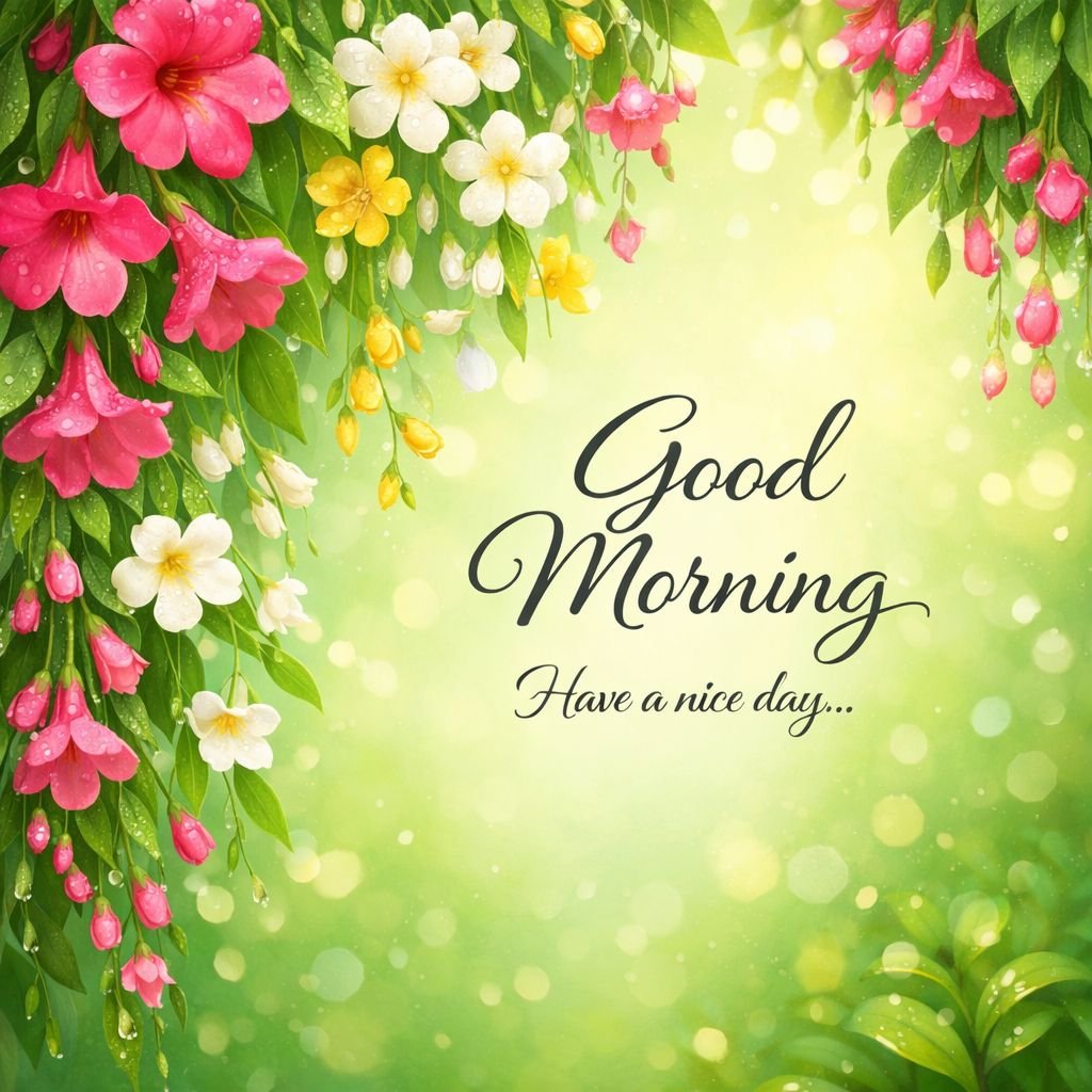 Beautiful Floral Good Morning Image with Colorful Flowers and Nature Background