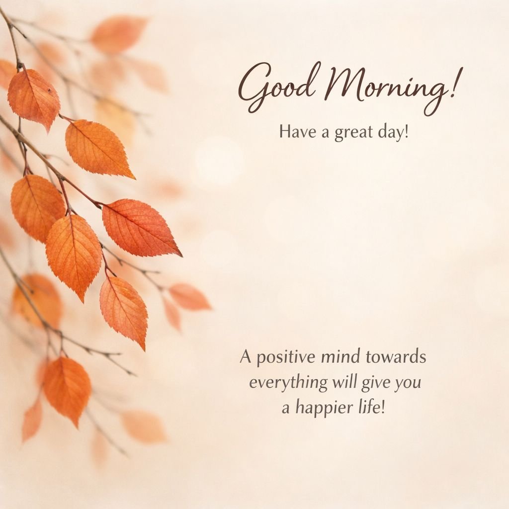 Beautiful Good Morning Image with Autumn Leaves and Positive Quote