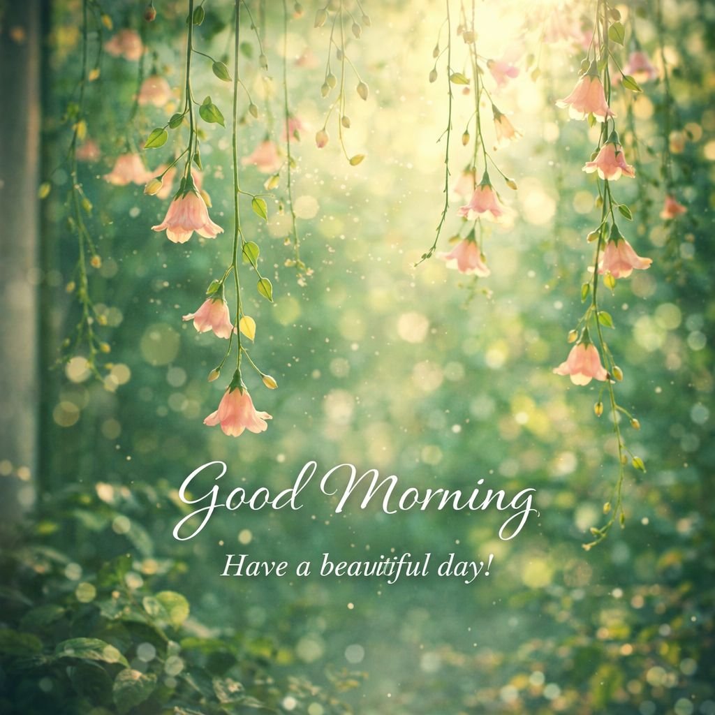 Beautiful Good Morning Image with Hanging Flowers and Nature Background