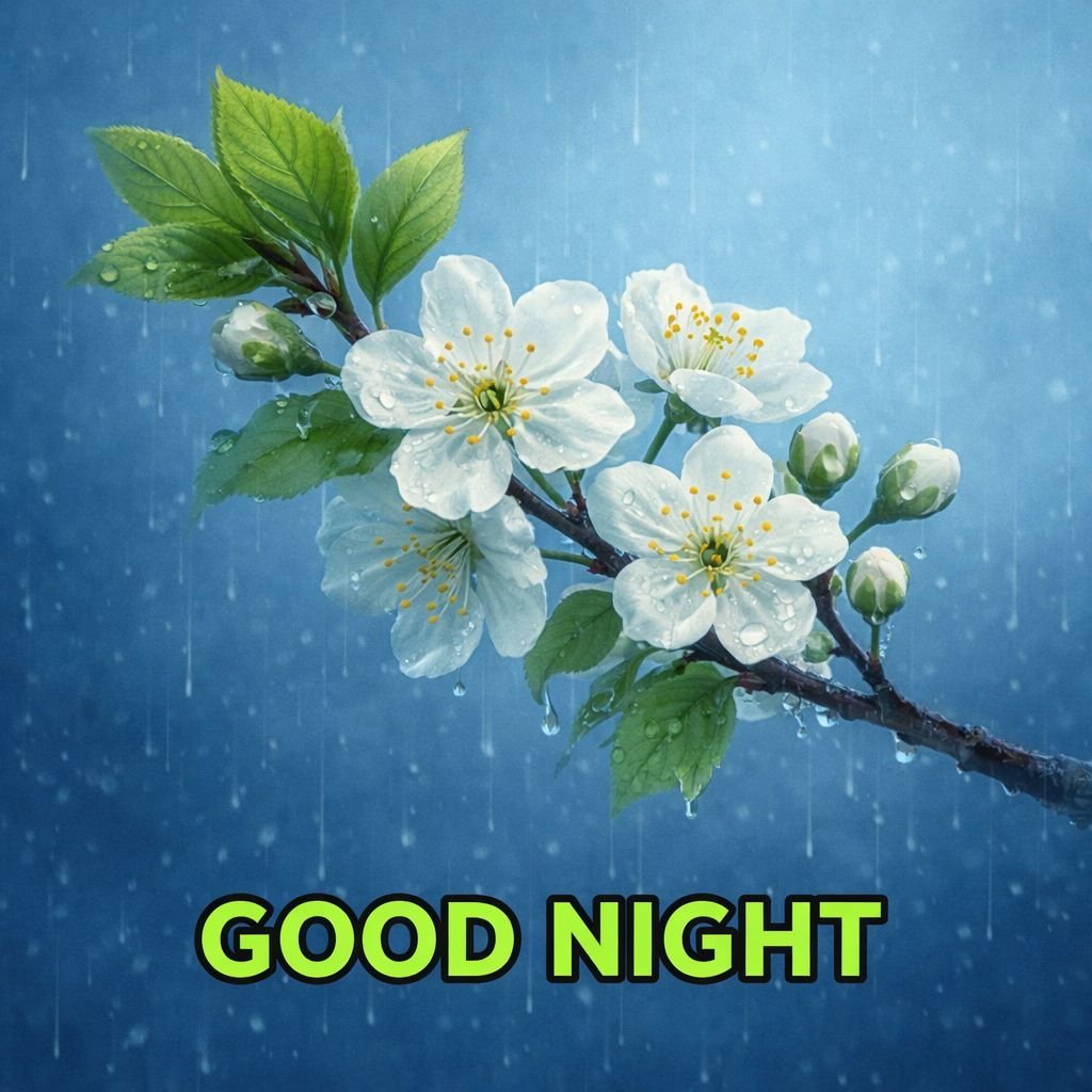 Beautiful Rainy Night Good Night Flowers Image