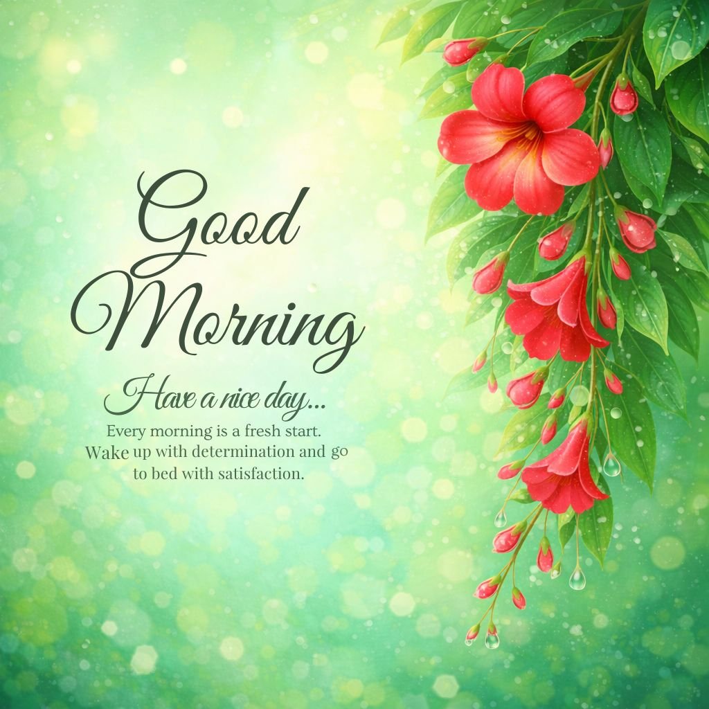 Beautiful Red Flower Good Morning Image with Inspirational Morning Quote