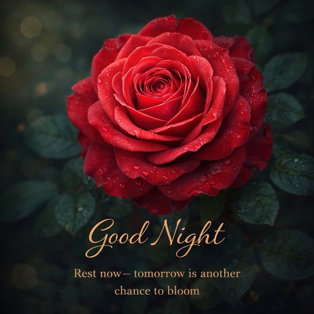 Beautiful Red Rose Good Night Image with Quote