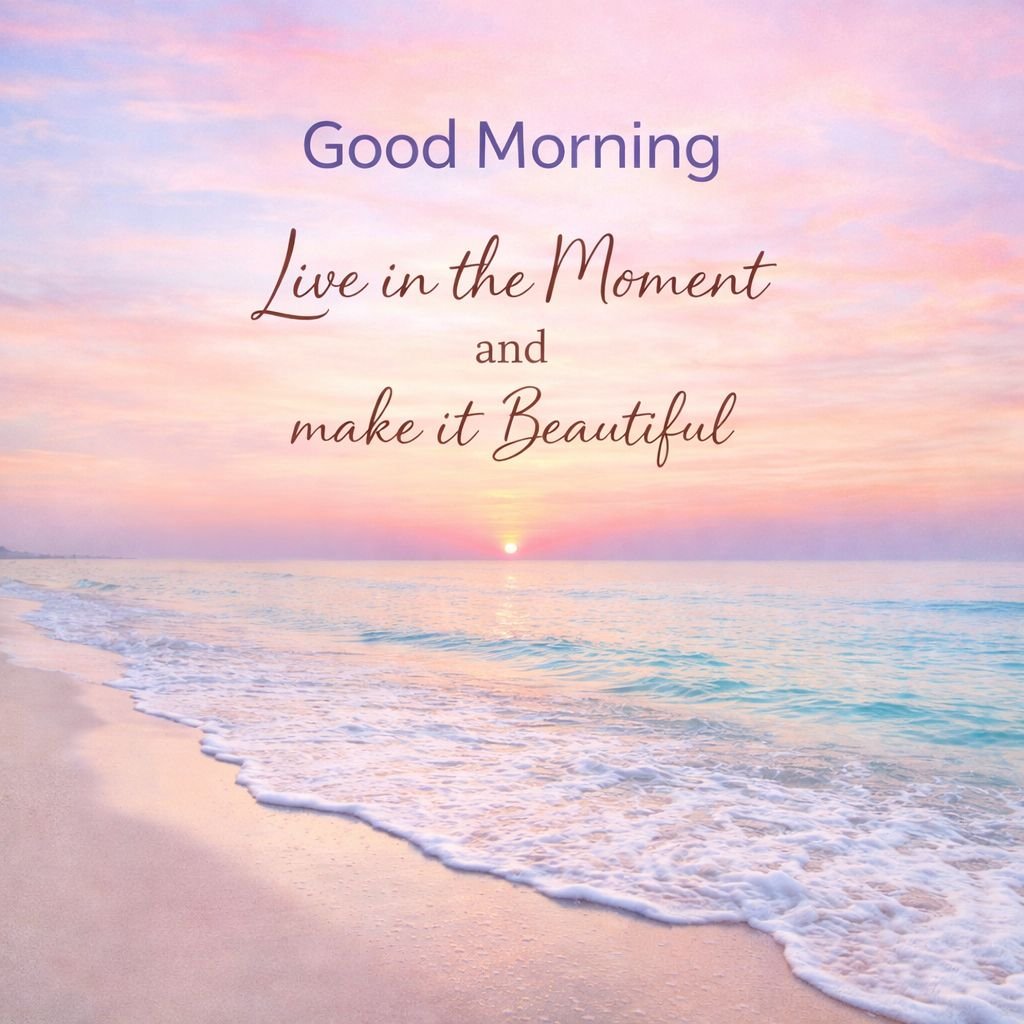 Beautiful Sunrise Beach Good Morning Image with Inspirational Quote