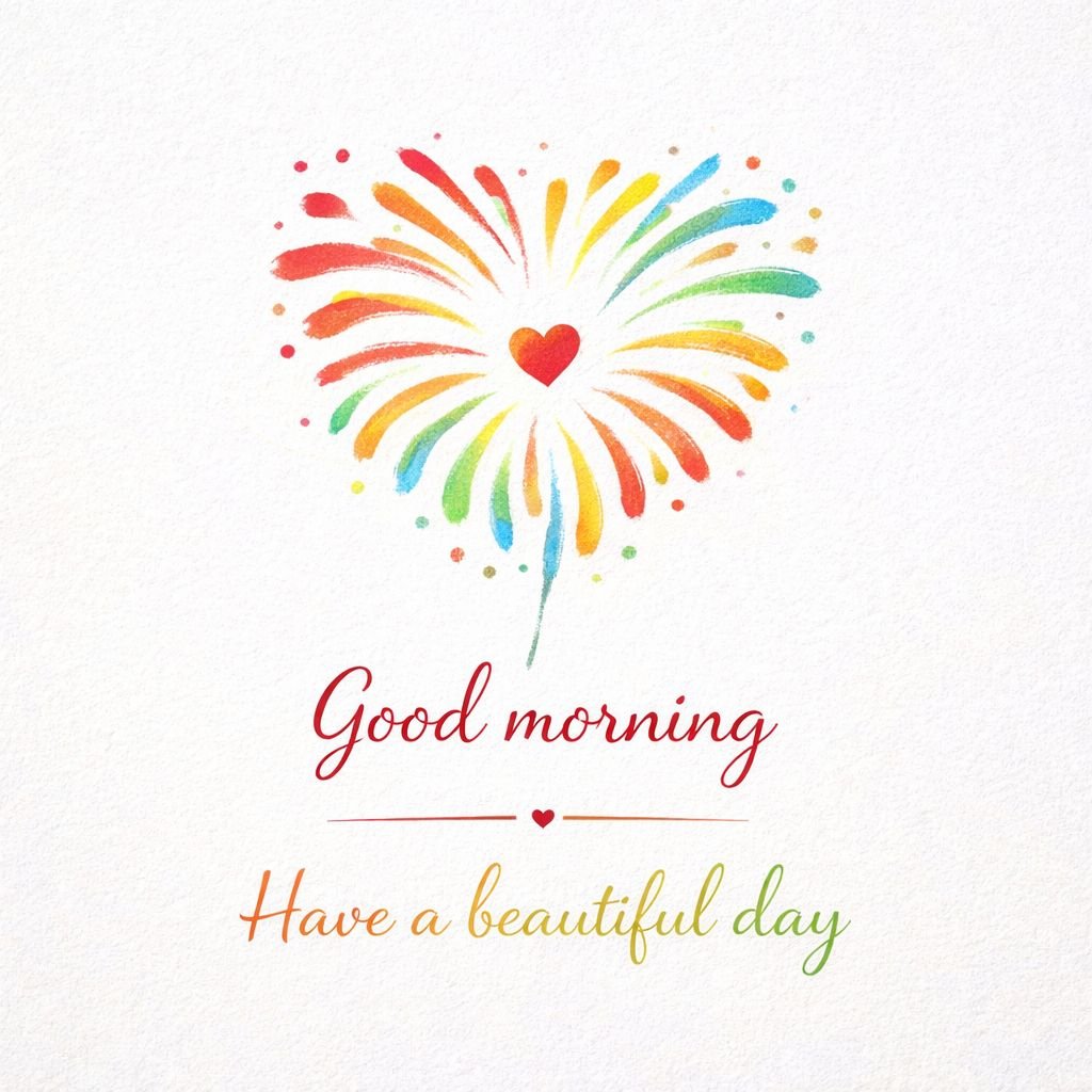 Colorful Good Morning Image with Heart Design and Beautiful Day Wish