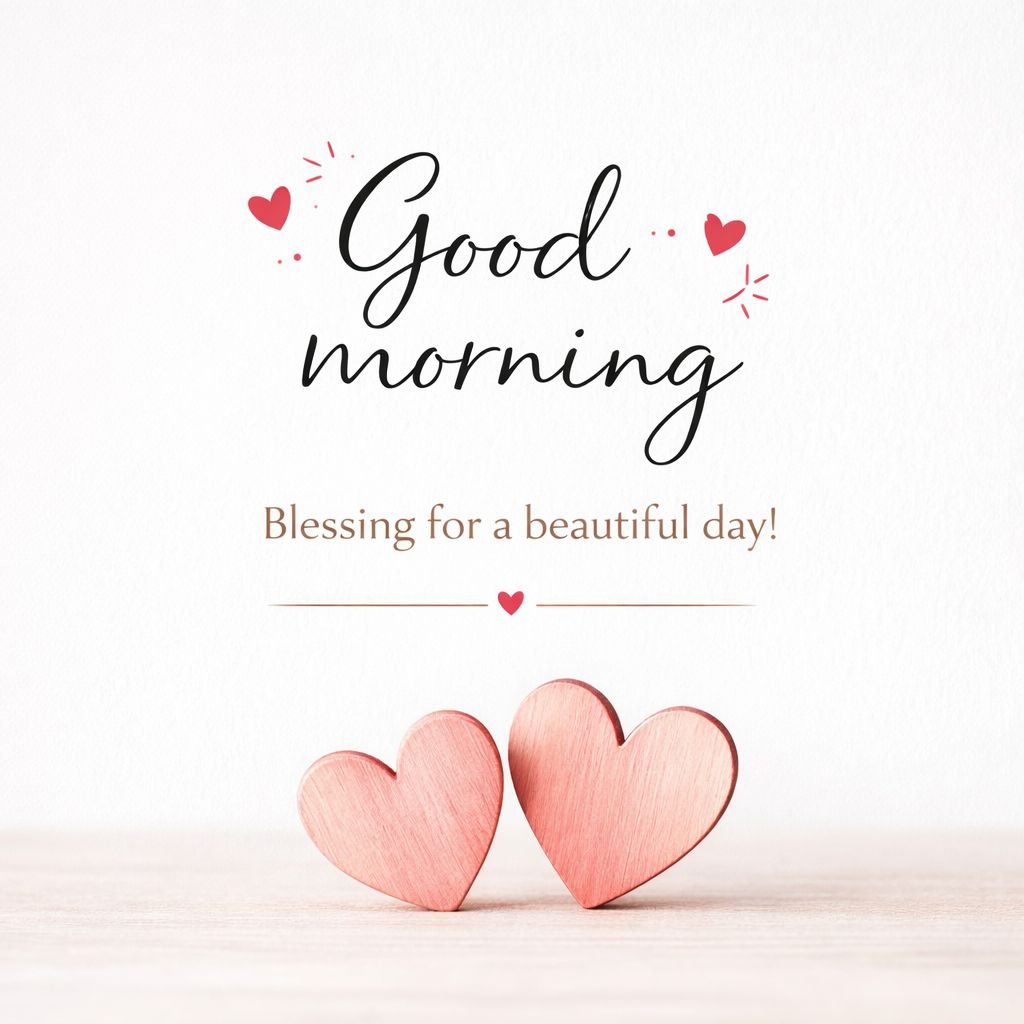 Cute Good Morning Image with Hearts and Beautiful Day Blessing