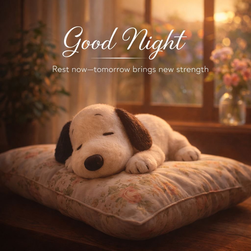 Cute Good Night Image with Sleeping Puppy