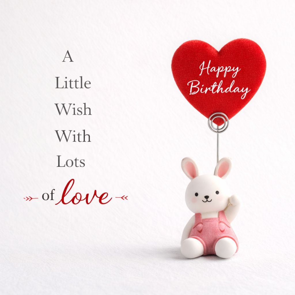 Cute Happy Birthday Image with Bunny and Heart Balloon