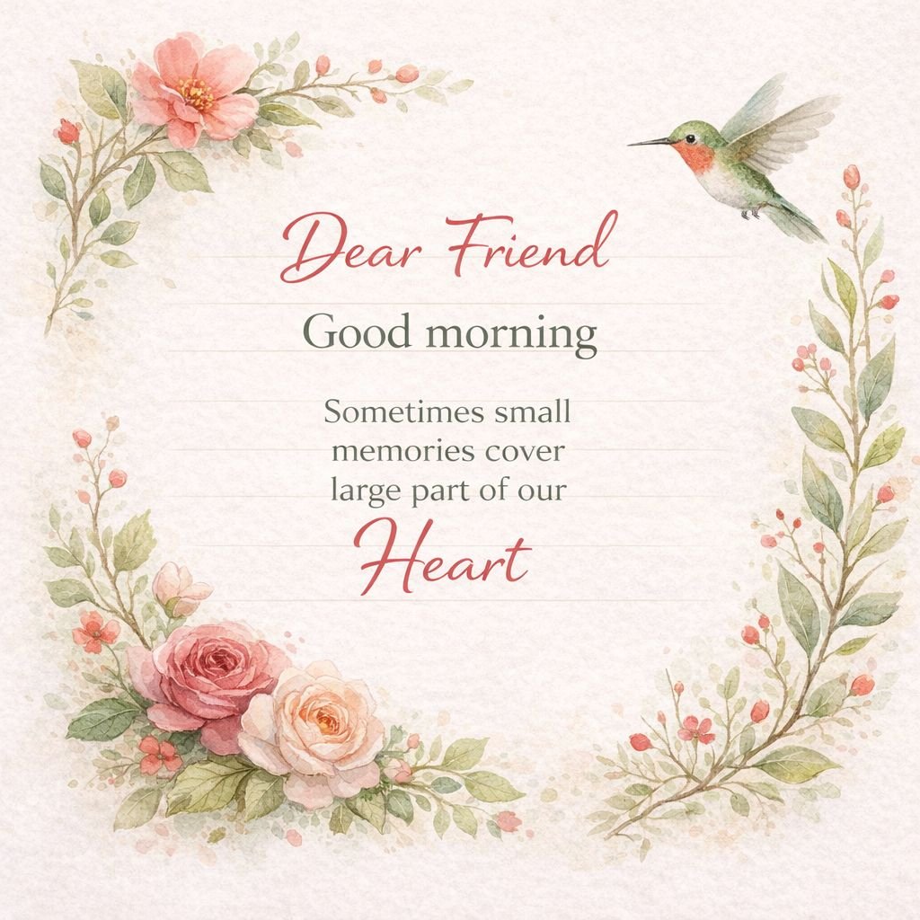 Dear Friend Good Morning Image with Floral Frame and Heartfelt Quote