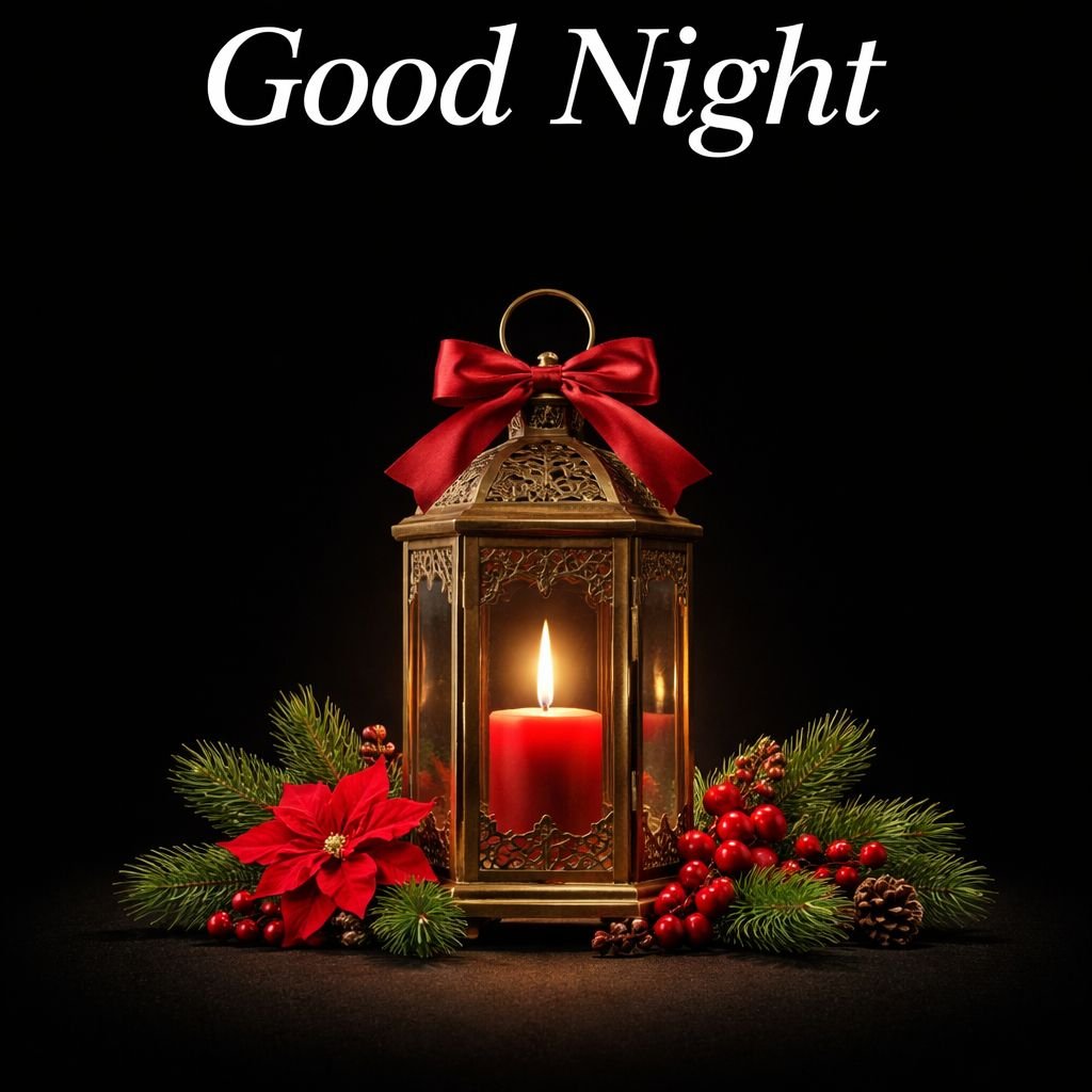 Elegant Candle Lantern Good Night Image with Festive Decor