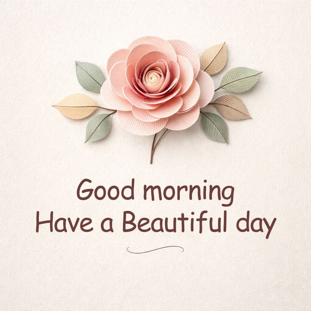 Elegant Good Morning Image with Paper Flower and Beautiful Day Wish