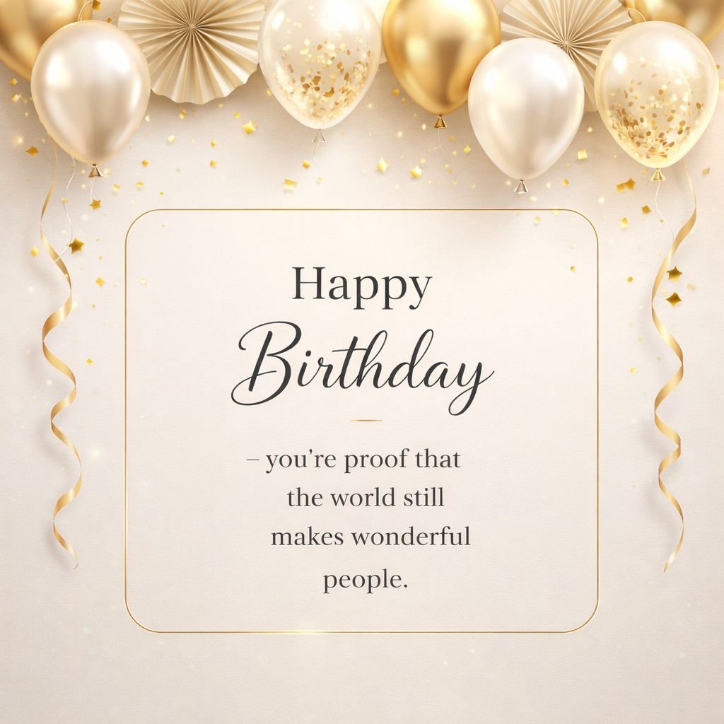 Elegant Happy Birthday Image with Gold Balloons and Confetti
