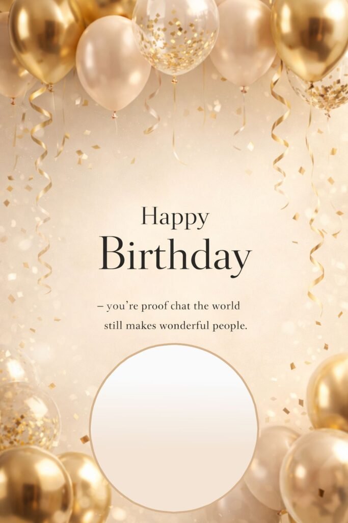 Elegant Happy Birthday Image with Gold Balloons and Photo Frame