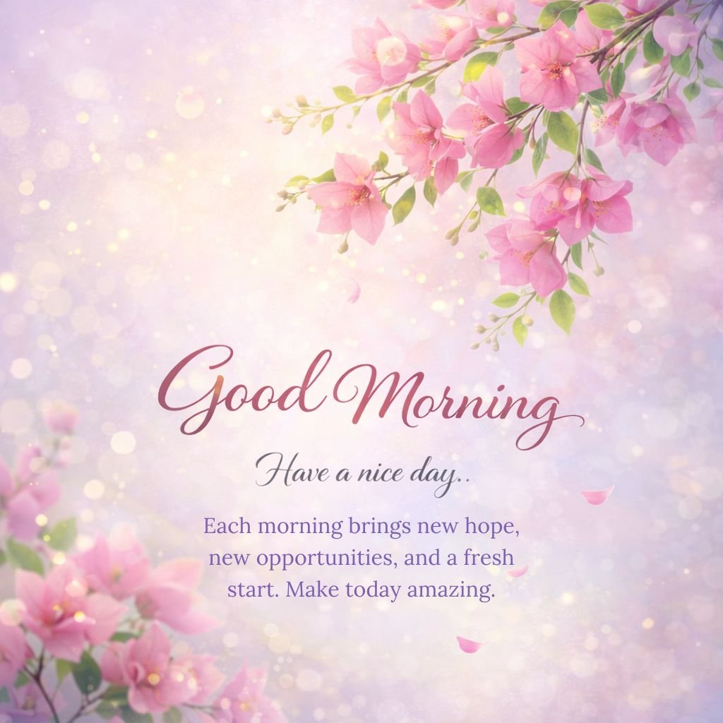 Elegant Pink Blossom Good Morning Image with Inspirational Quote