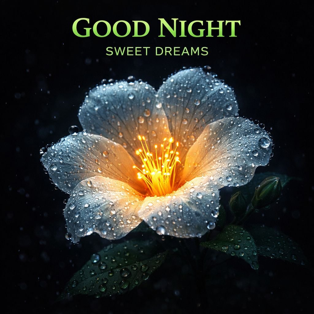 Glowing Flower Good Night Image with Sweet Dreams Text