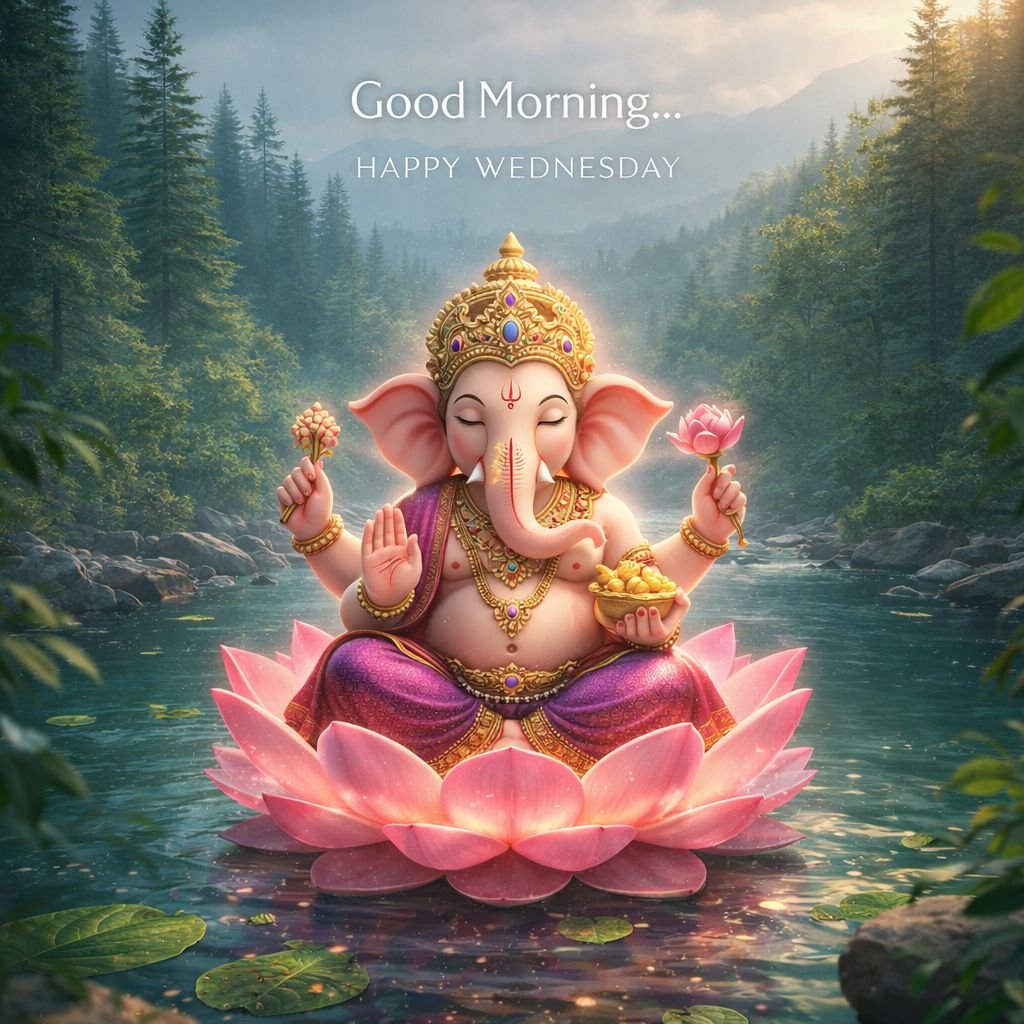 Good morning ganesha image on lotus