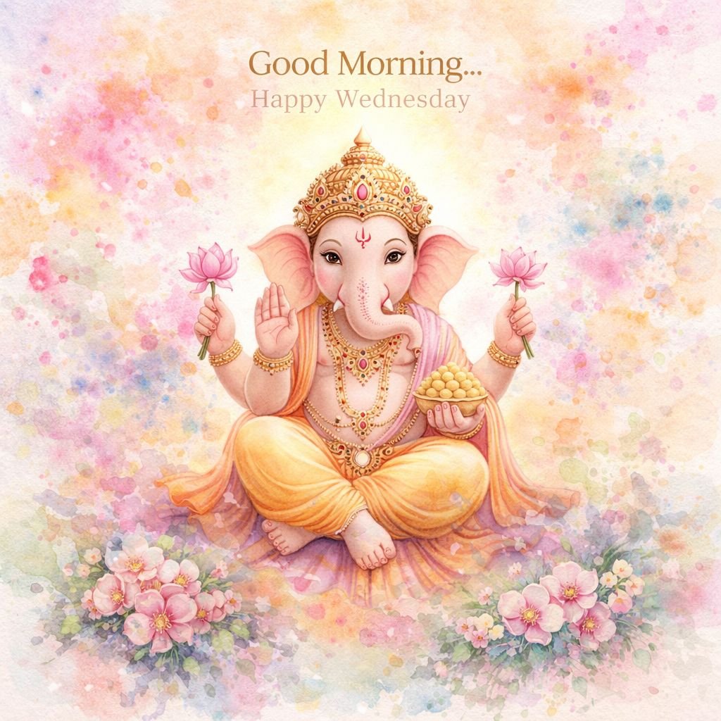 Good morning ganesha image with flowers