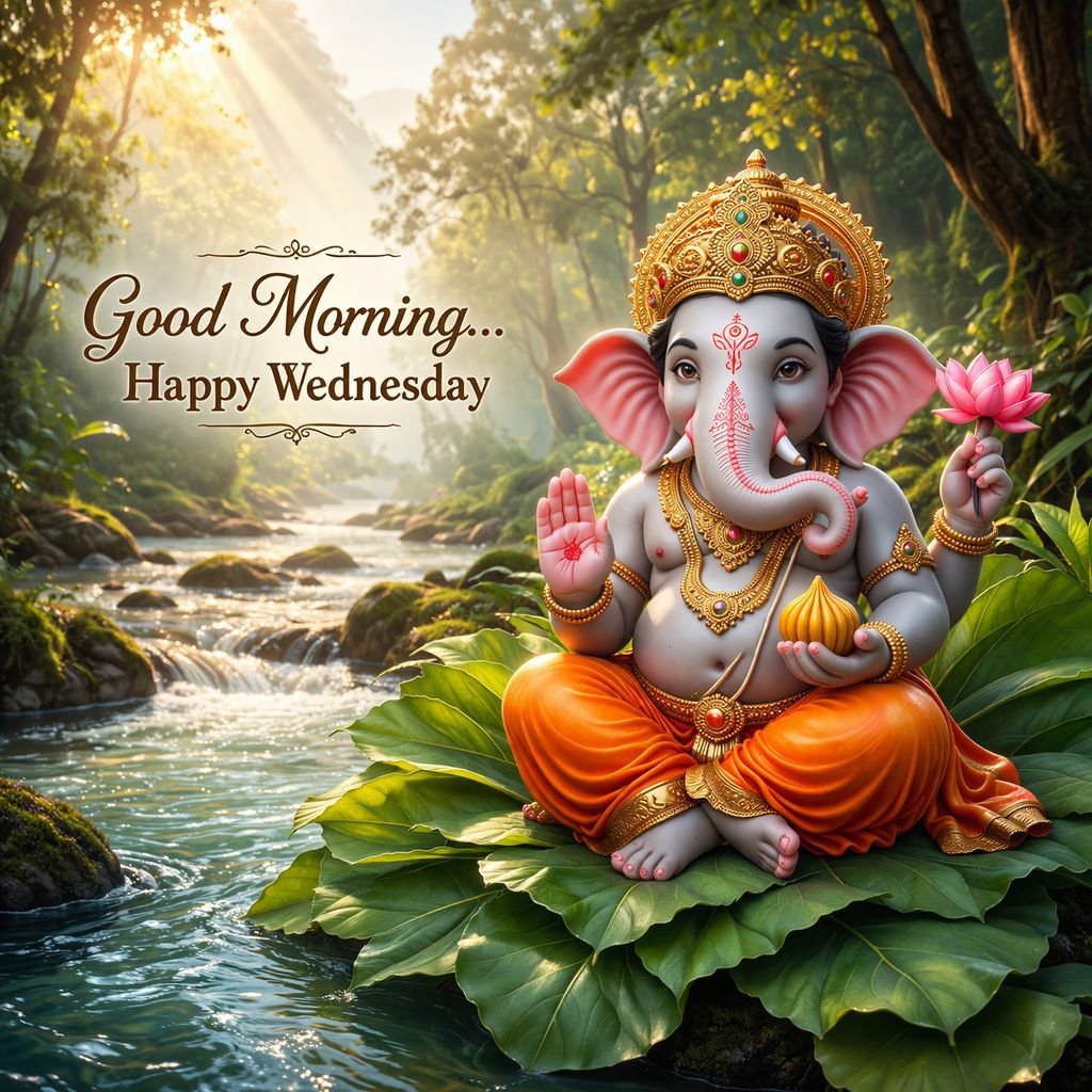 Good morning ganesha image with nature background