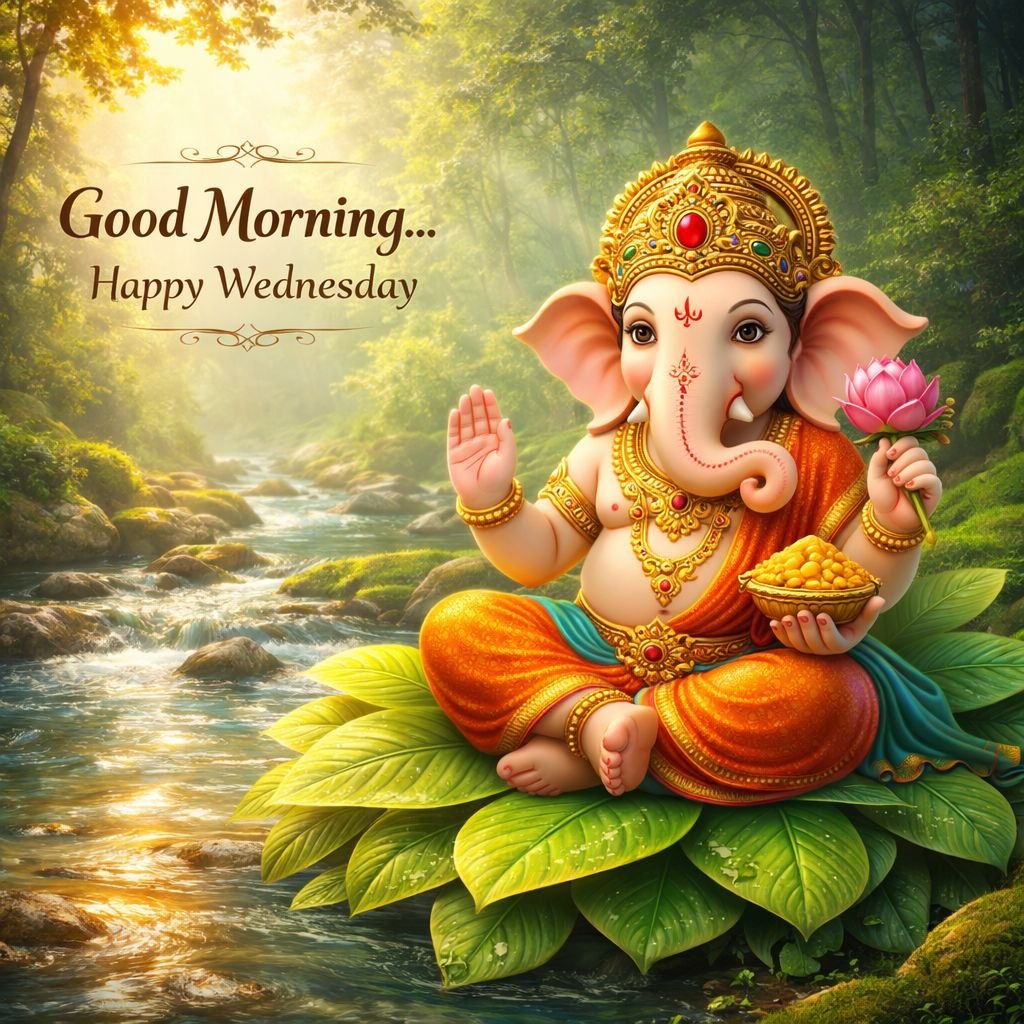 Good morning ganesha image with nature river