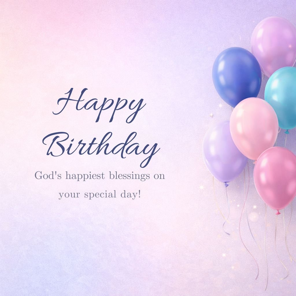 Happy Birthday Blessings Image with Colorful Balloons 