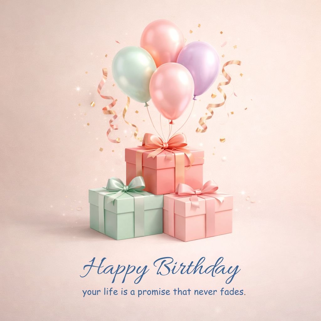 Happy Birthday Gift Box and Balloons Image