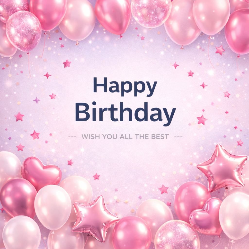 Happy Birthday Image with Pink Balloons and Stars 