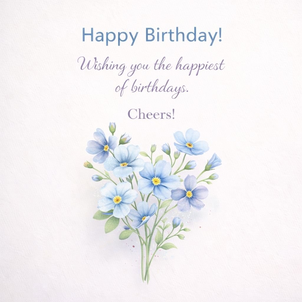 Happy Birthday Wishes Image with Blue Floral Design